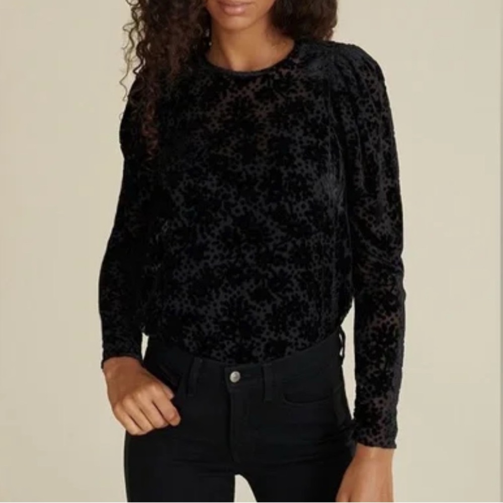 VERONICA BEARD Reverie Black Velvet & Silk Top